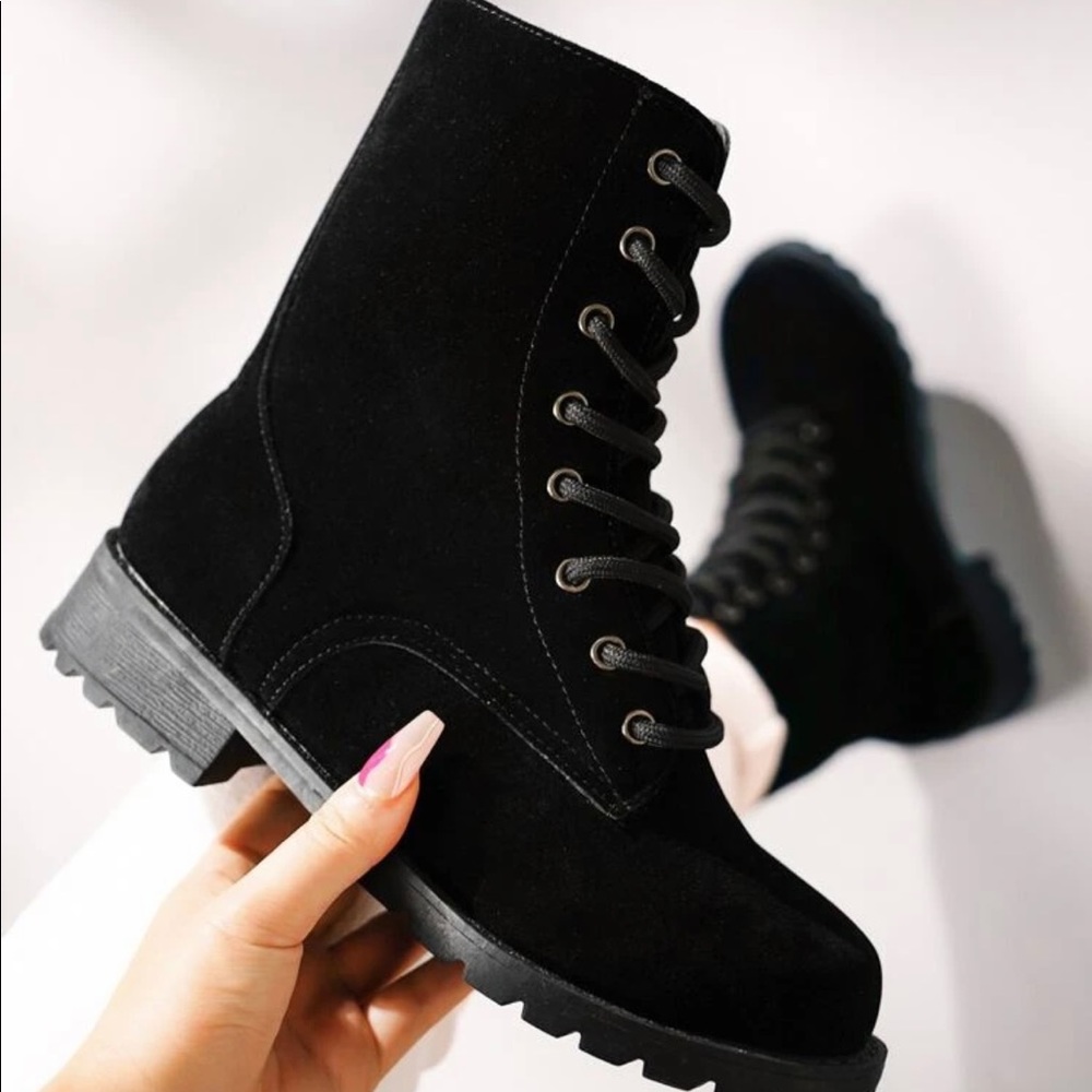 Faux suede lace up combat boot NWT